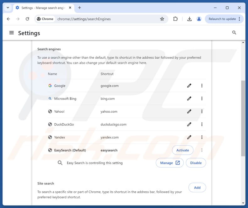 Removing easy-search.pro from Google Chrome default search engine