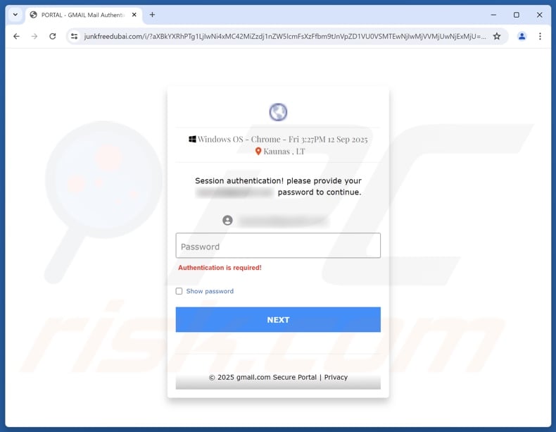 Email Address Verification Formal Notice scam email promoted phishing site