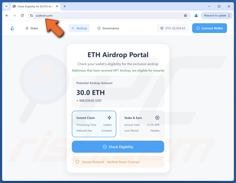 Fake ETH Airdrop Portal website