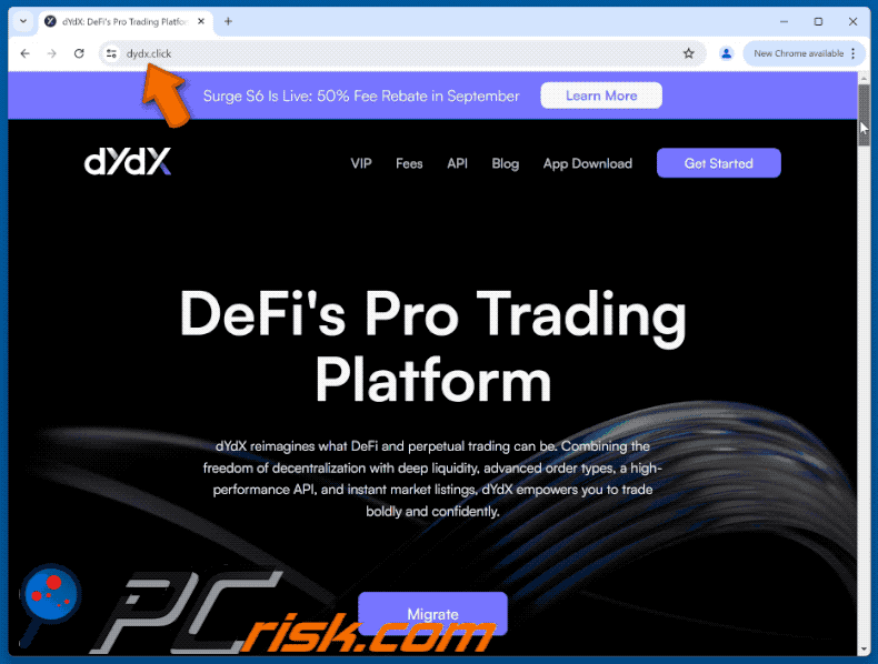 Appearance of the fake dYdX Trading Platform website (GIF)