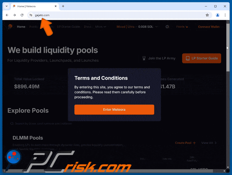Appearance of fake Meteora website scam