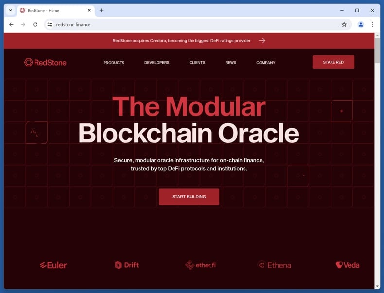 Fake RedStone website scam real website (redstone.finance)