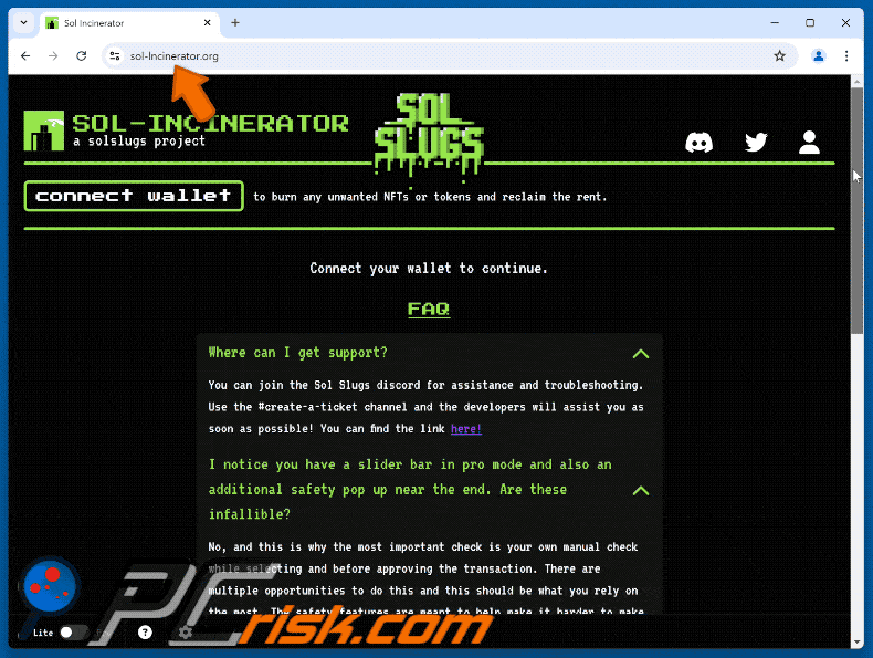 Appearance of Fake Sol Incinerator website scam