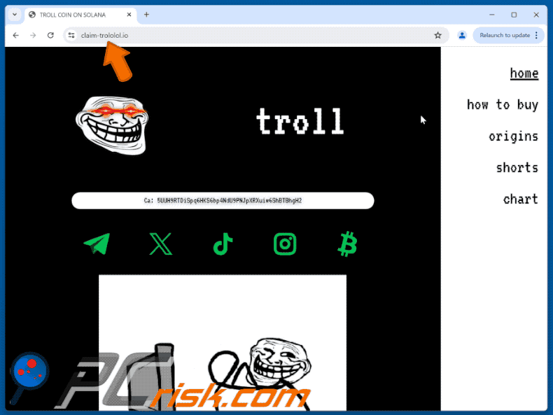 Appearance of the fake Troll Coin website (GIF)