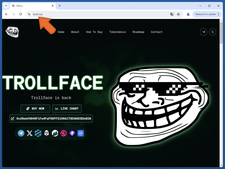 Appearance of the real TROLL coin website (troll.run)