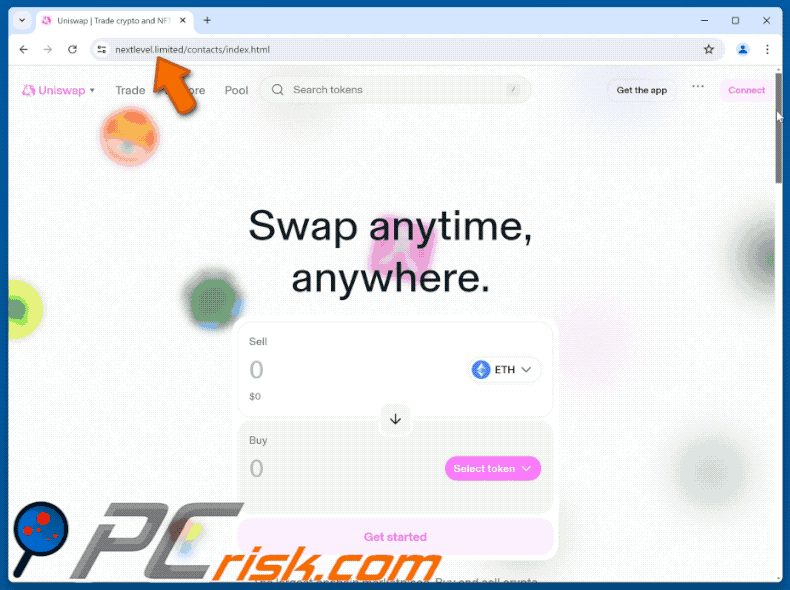Appearance of the fake Uniswap website (GIF)