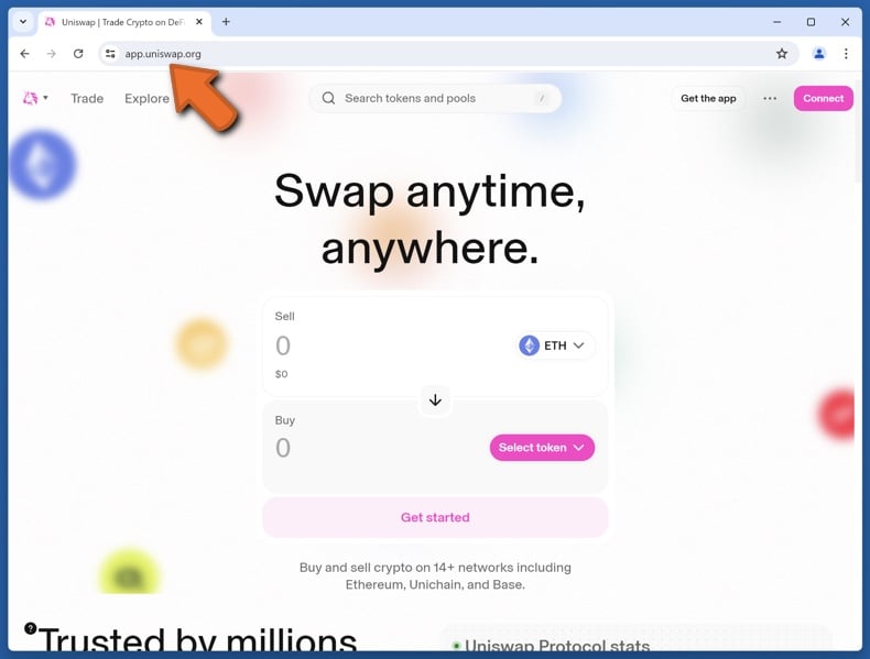 Appearance of the real Uniswap website (app.uniswap.org)