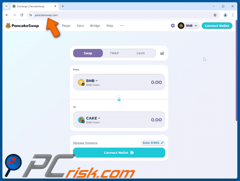 Appearance of the fake PancakeSwap website (GIF)