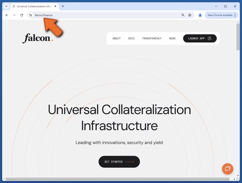 Appearance of the real Falcon Finance website (falcon.finance)