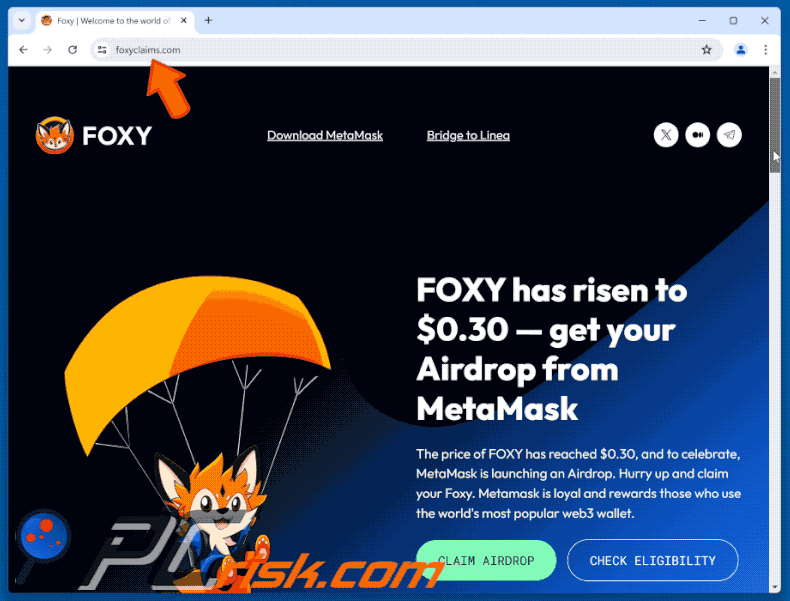 Appearance of the fake Foxy Airdrop website (GIF)