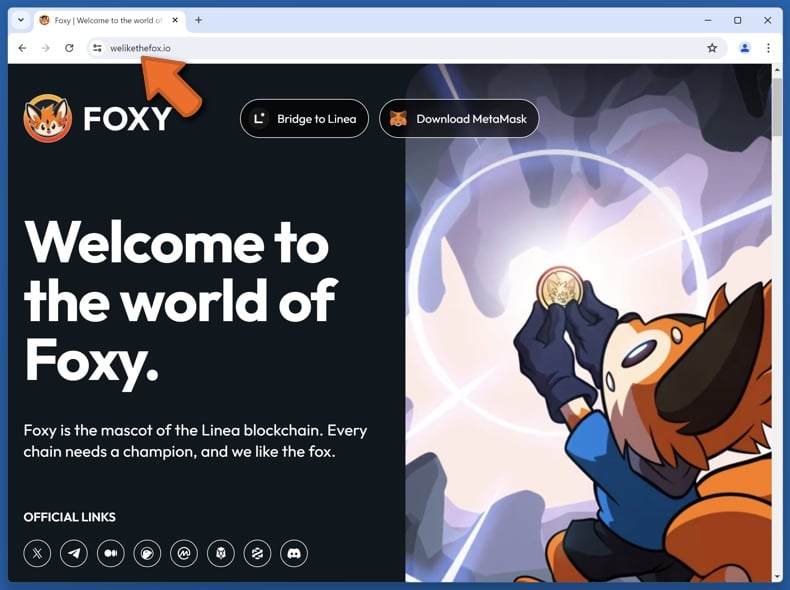 Appearance of the real Foxy website (welikethefox.io)