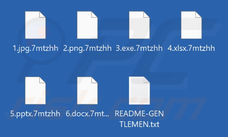 Files encrypted by Gentlemen ransomware (random extension)