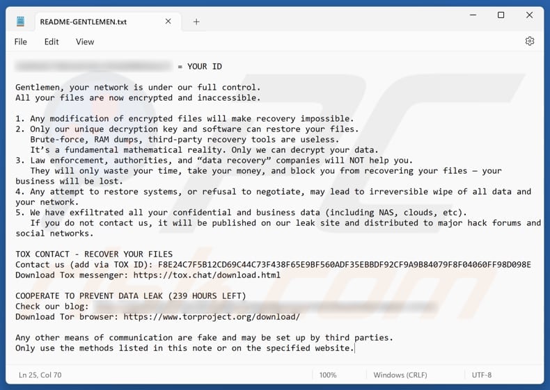 Gentlemen ransomware text file (README-GENTLEMEN.txt)