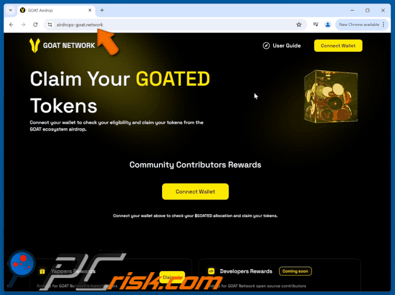 Appearance of the fake Goat Network Airdrop website (GIF)