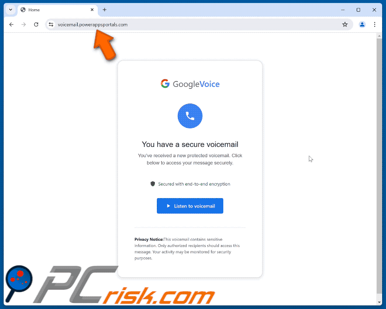Appearance of Google Voice scam (GIF)
