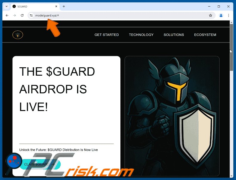 Appearance of the fake $GUARD Airdrop website (GIF)