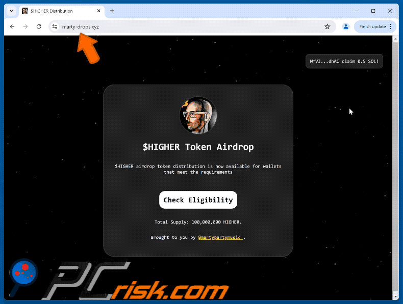 Appearance of the fake $HIGHER Token Airdrop website (GIF)
