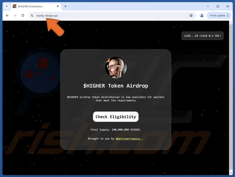 Fake $HIGHER Token Airdrop website