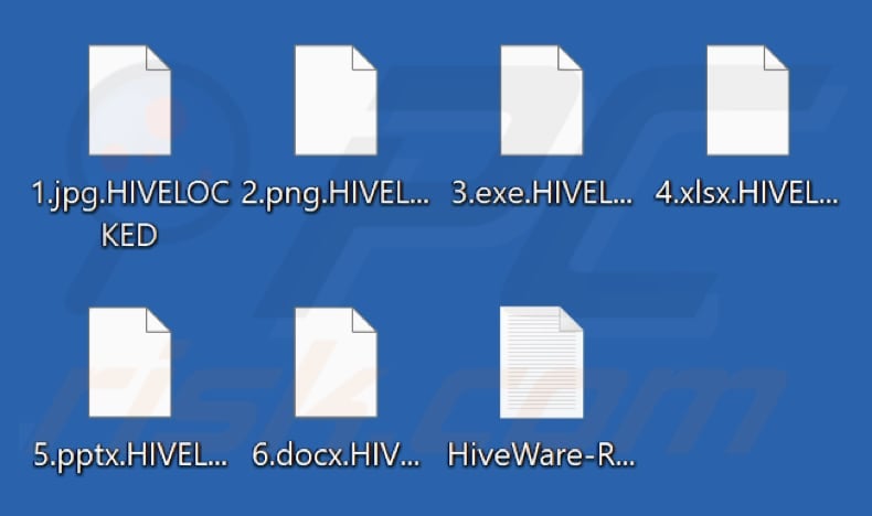 Files encrypted by HiveWare ransomware (.HIVELOCKED extension)