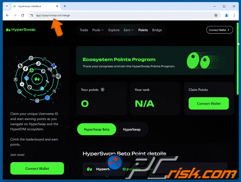 Appearance of HyperSwap Ecosystem Points Program scam