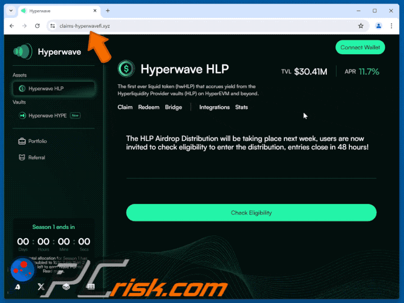 Appearance of Hyperwave HLP Airdrop scam