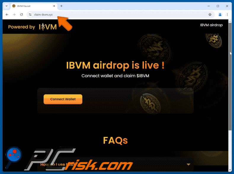 Appearance of the fake $IBVM Airdrop website (GIF)