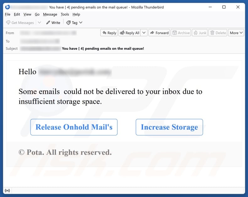 Insufficient Storage Space email spam campaign