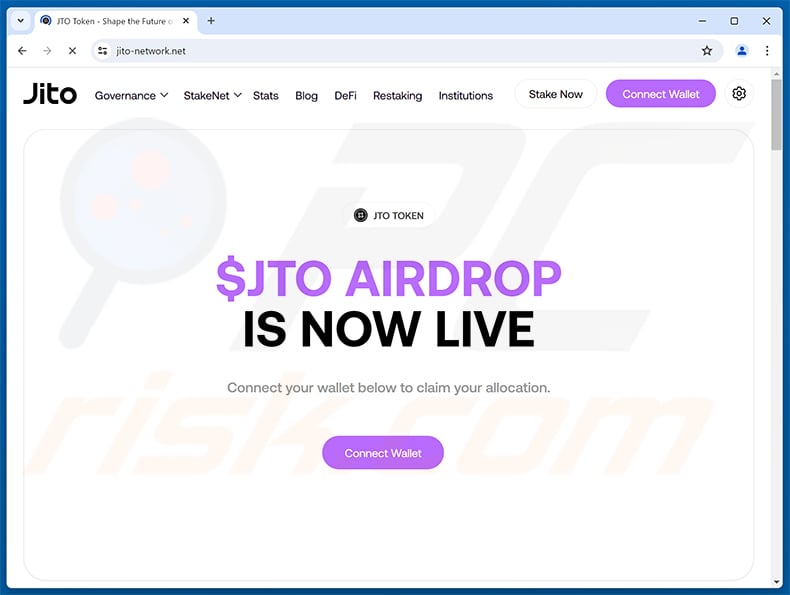 Jito (JTO) Token Airdrop scam website (jito-network[.]net)