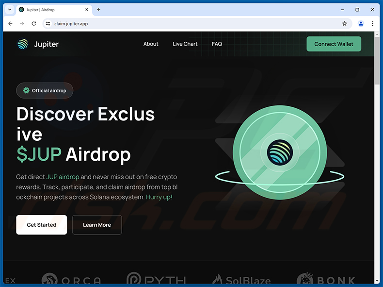 Jupiter airdrop scam website (claim.juplter[.]app)