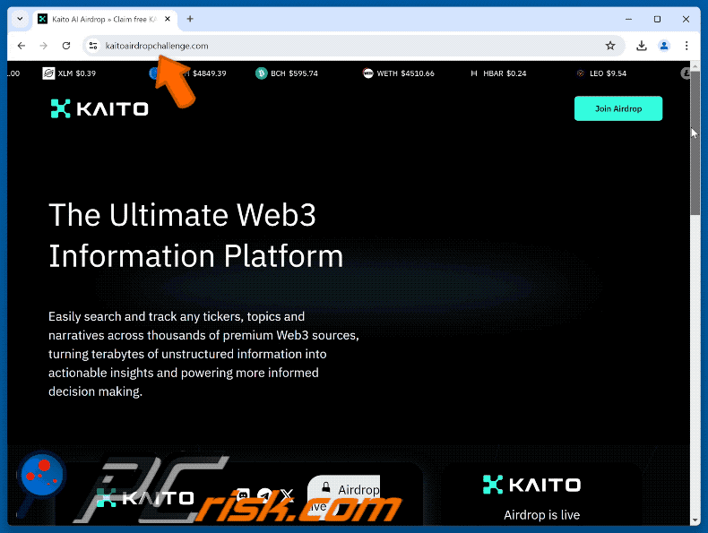 Appearance of the fake Kaito Airdrop website (GIF)