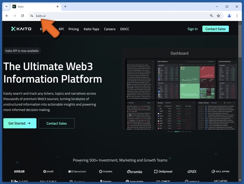 Appearance of the real Kaito AI website (kaito.ai)