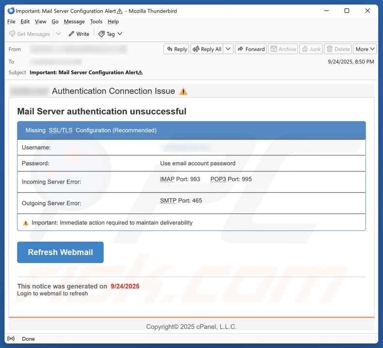 Mail Server Authentication Unsuccessful email spam campaign