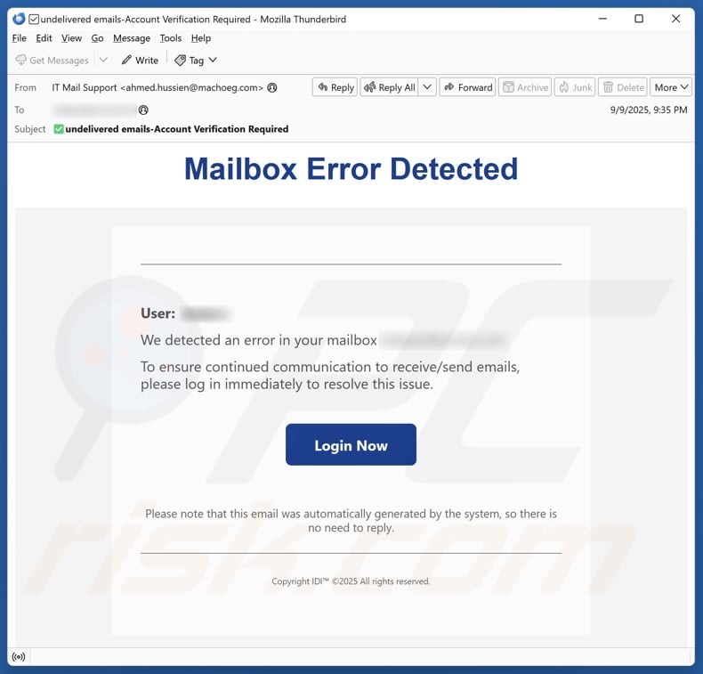 Mailbox Error Detected email spam campaign