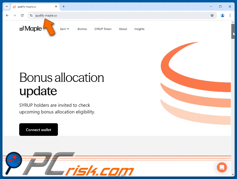 Appearance of the fake Maple Finance Bonus Allocation website (GIF)