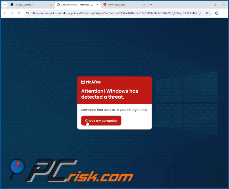 McAfee - Windows Has Detected A Threat pop-up scam (GIF)