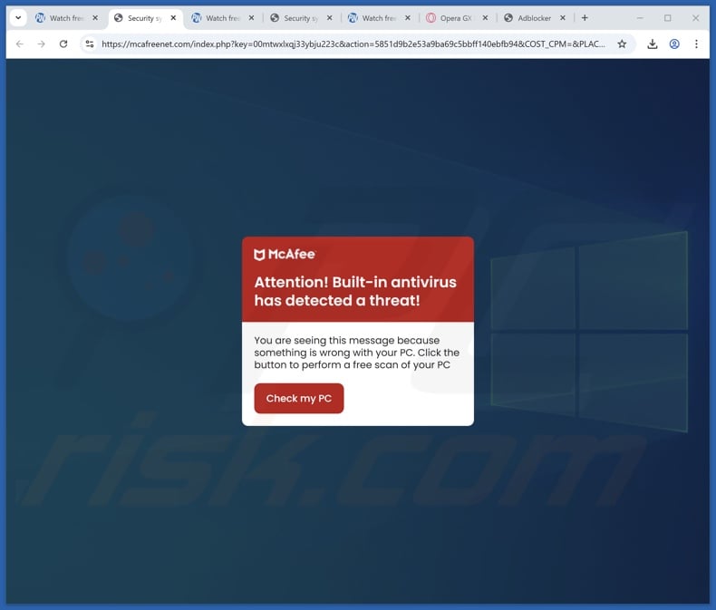 McAfee - Built-in Antivirus Has Detected A Threat scam