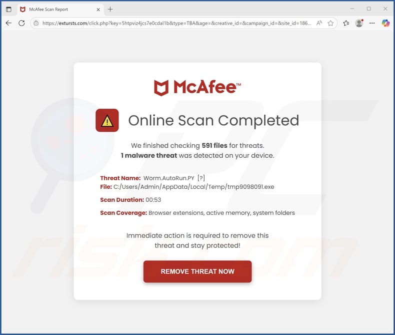 McAfee Online Scan Completed scam