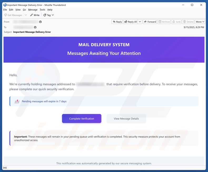 Messages Awaiting Your Attention email spam campaign