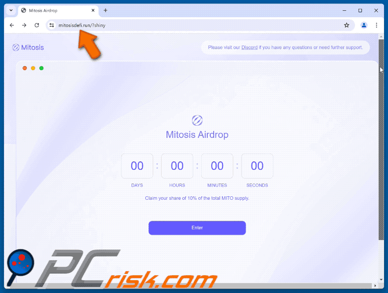 Appearance of the fake Mitosis Airdrop website (GIF)