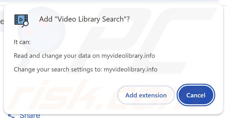 Video Library Search browser hijacker asking for permissions