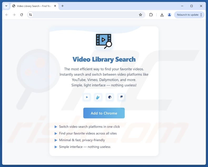 Website used to promote Video Library Search browser hijacker