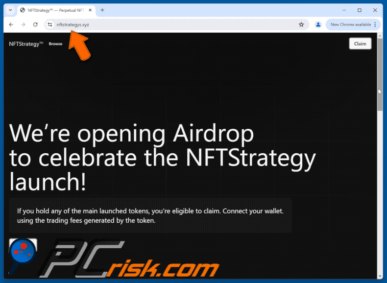 Appearance of the fake NFTStrategy Airdrop website (GIF)