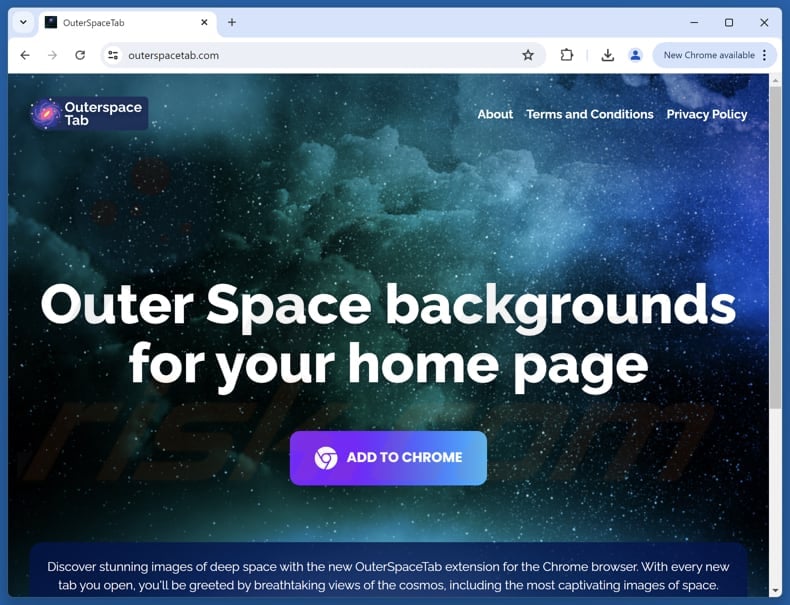 Website used to promote Outer Space Tab browser hijacker