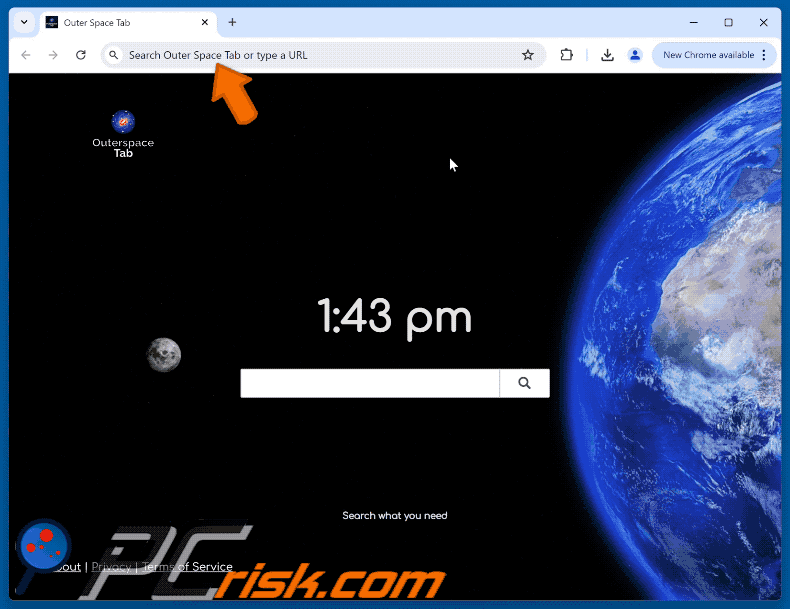 Outer Space Tab browser hijacker youaresearching.com redirects to bing.com