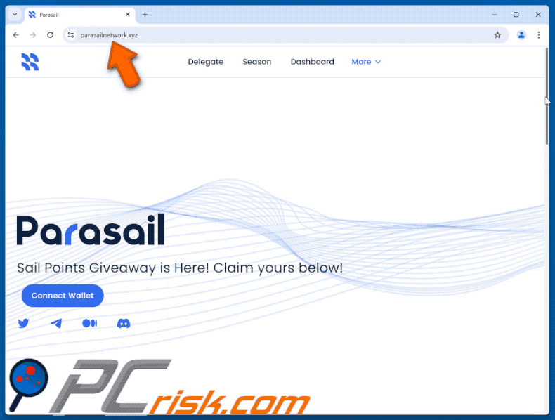 Appearance of the fake Parasail Giveaway website (GIF)
