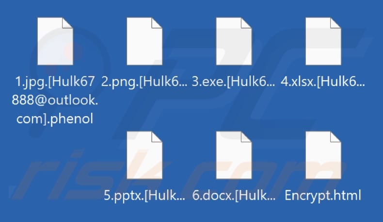 Files encrypted by Phenol ransomware (.phenol extension)