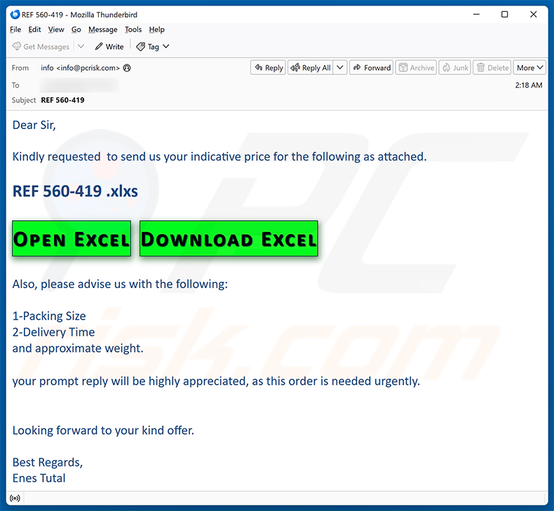 Price And Stock Availability email scam (2025-09-24)