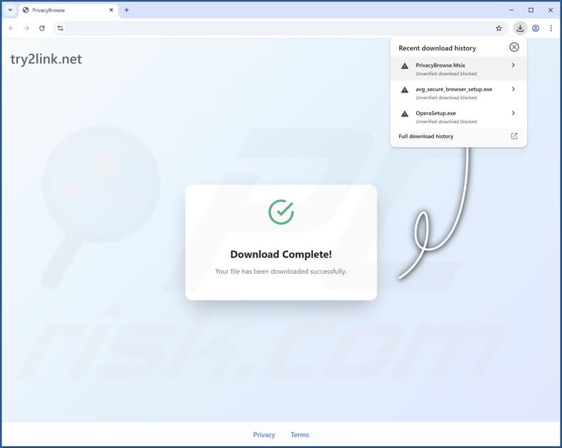 Website used to promote PrivacyBrowse PUA