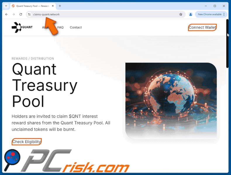 Appearance of the fake Quant ($QNT) Rewards website (GIF)