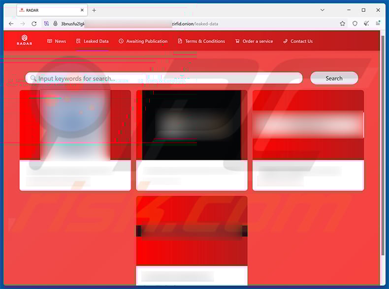 RADAR ransomware website